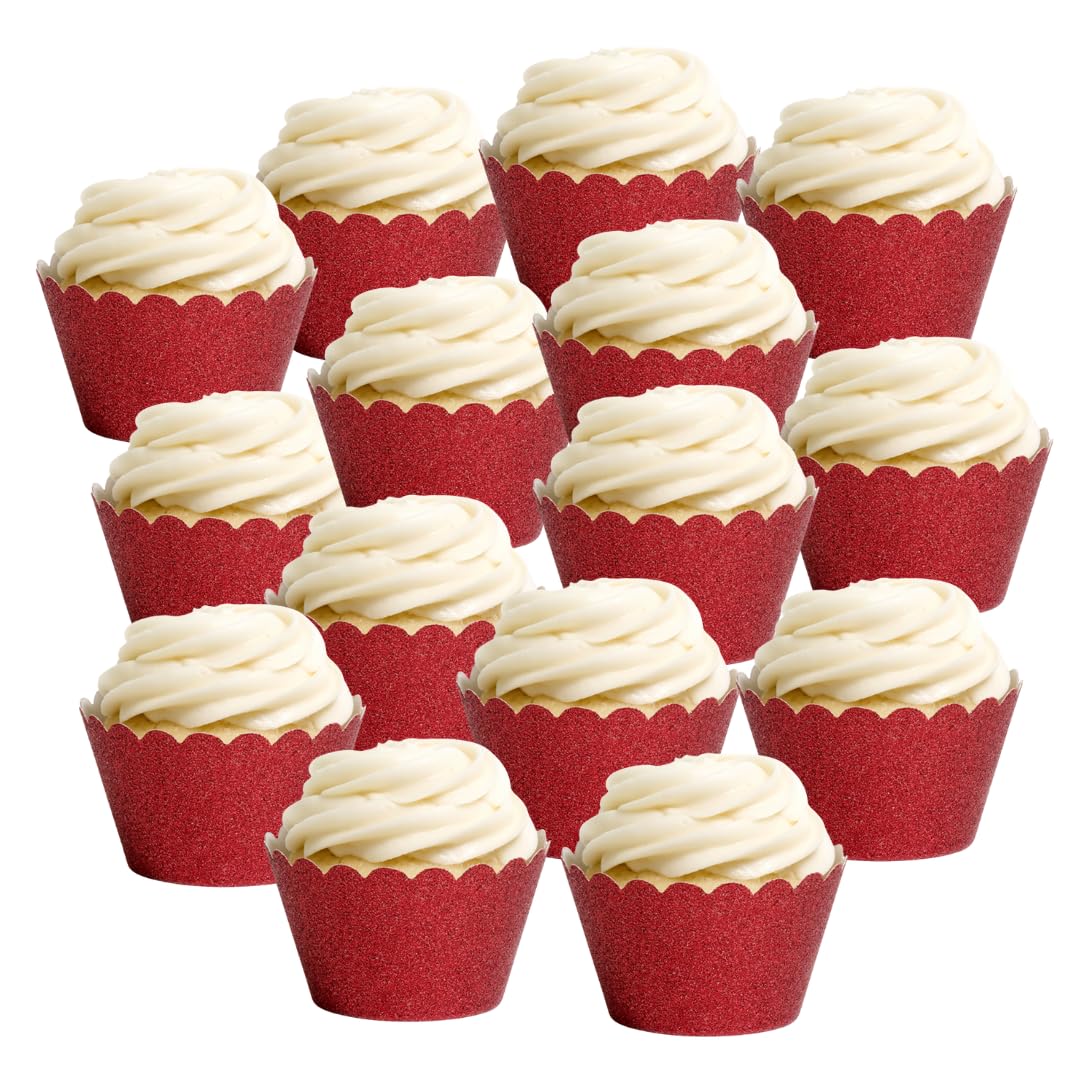 Dress My Cupcake Standard Reusable Glitter Cupcake Wrappers, Set of 50 (Red)