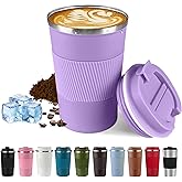 SPLMIFA Vacuum-Insulated Stainless Steel Travel Coffee Mug, Leak-Proof Reusable Coffee Cup with Lid - Keep Hot & Cold Drinks for Hours, Durable Insulated Tumbler for Men & Women(3rd-Purple, 12OZ)
