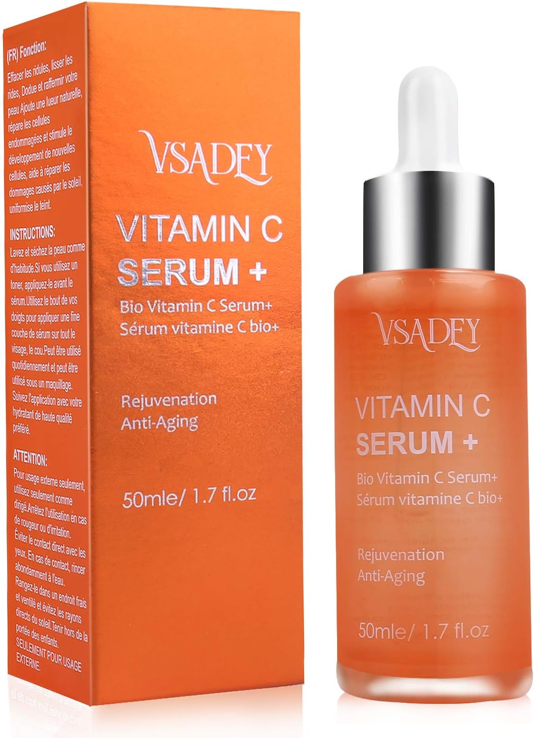 Vitamin C Serum with Hyaluronic Acid & Vitamin E for Face/Neck, Hydration, Brightening, Anti Ageing & Anti Wrinkle，50ml
