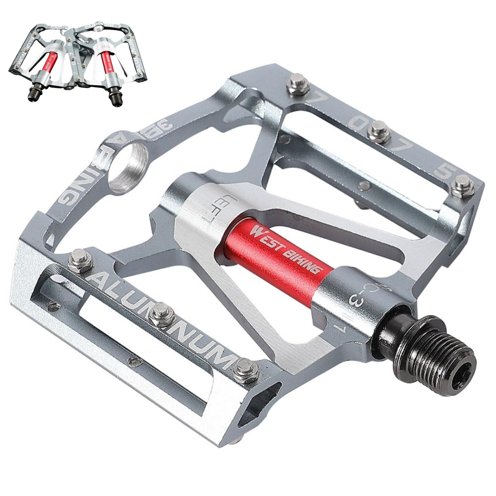 ENJOHOS Bike Pedals 3 Sealed Bearing Non-Slip CNC Aluminium Lightweight Pedal Wide Platform Flat Anti-skid Bicycle Pedals for MTB,Road Bike,BMX,E-Bike9/16" 1 Pair/2 Pcs,Silver