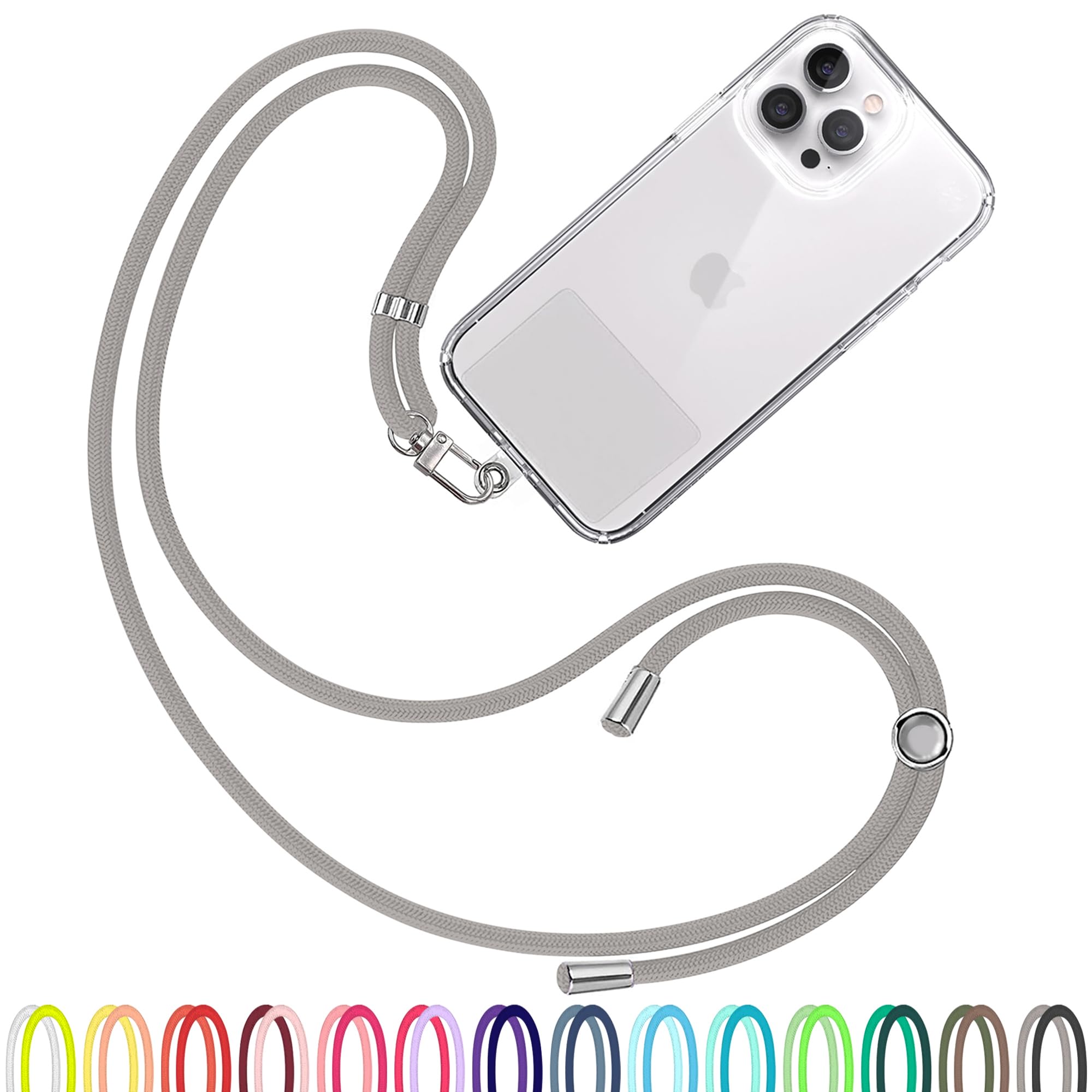 TBOC Cell Phone Lanyard [Grey] - Comfortable Universal Smartphone Lanyard - Easy to Use Neck Phone Holder [Clear Patch] - Adjustable Length Phone Strap Crossbody - Fits All Mobile Phones