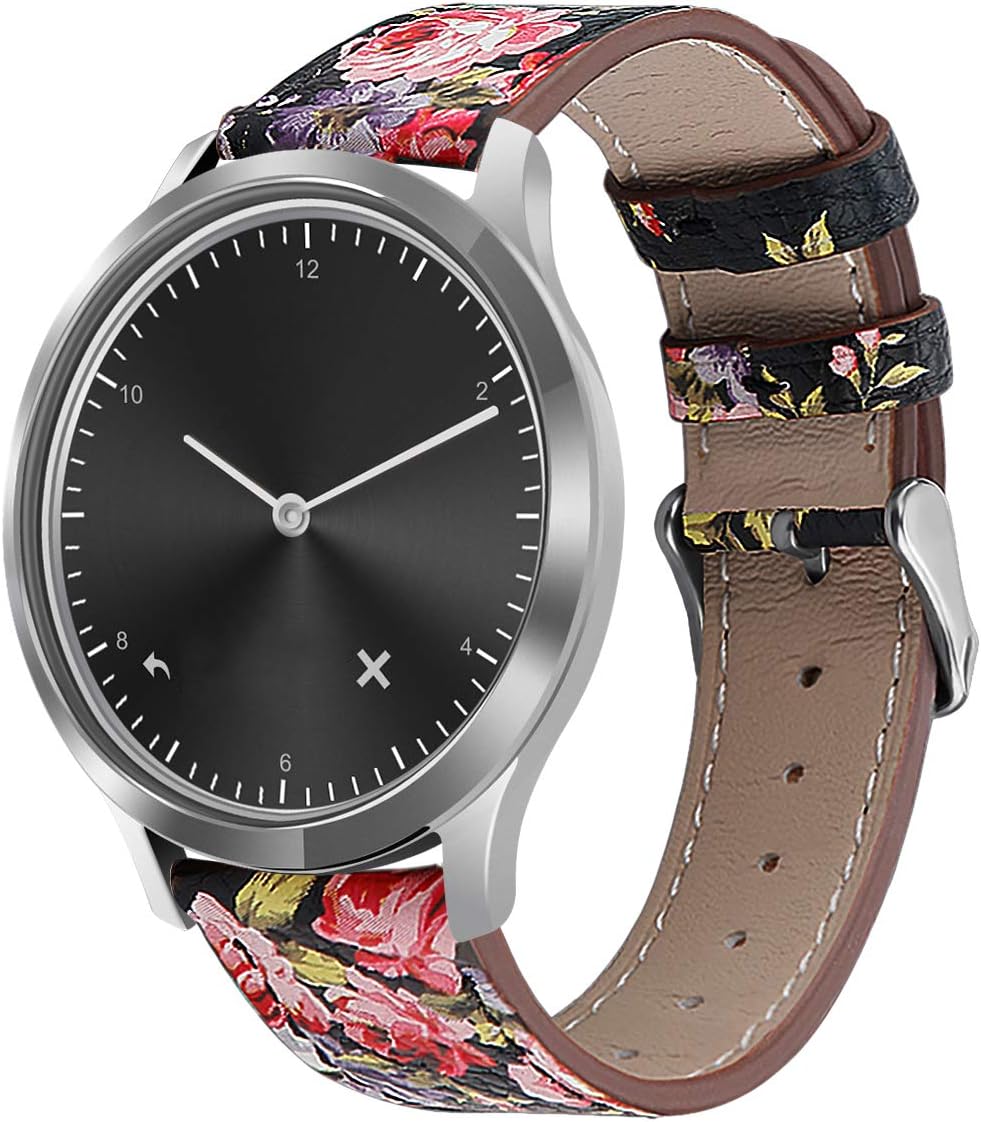 TenCloud Replacement Bands Compatible with Garmin Vivoactive 3/Vivoactive 3 Music Strap Quick Release 20mm Leather Printing Wristband Strap Bracelet (Pink flower)