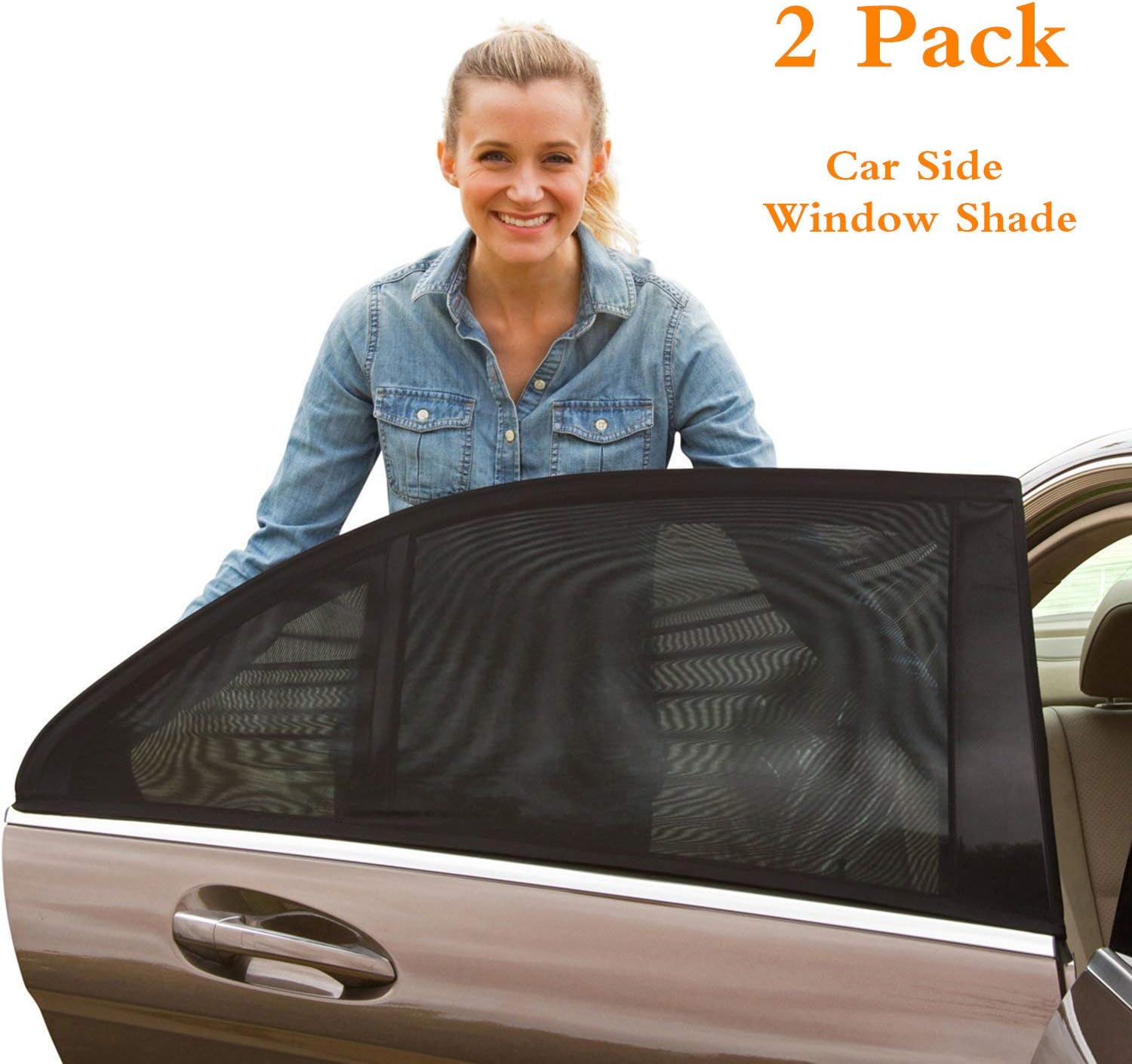 QINGTECH Car Rear Window Sun Shade(Pack of 2), Breathable Mesh Sun Shield Protect Baby Pet from Sun's Glare & Harmful UV Rays, Universal Car Curtains Fit for Cars, Trucks and SUVs