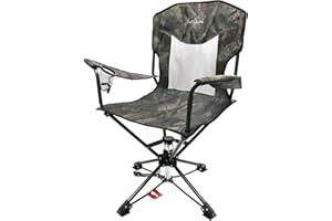 HUNTPAL Foldable 360° Swivel Hunting Chair for Hunter in Blind | Steel Frame with Armrests, Rotary Locking, Taller backrest & Carry Shoulder Strap | Water-Resistant 600D Canvas Outdoor Fishing Seat