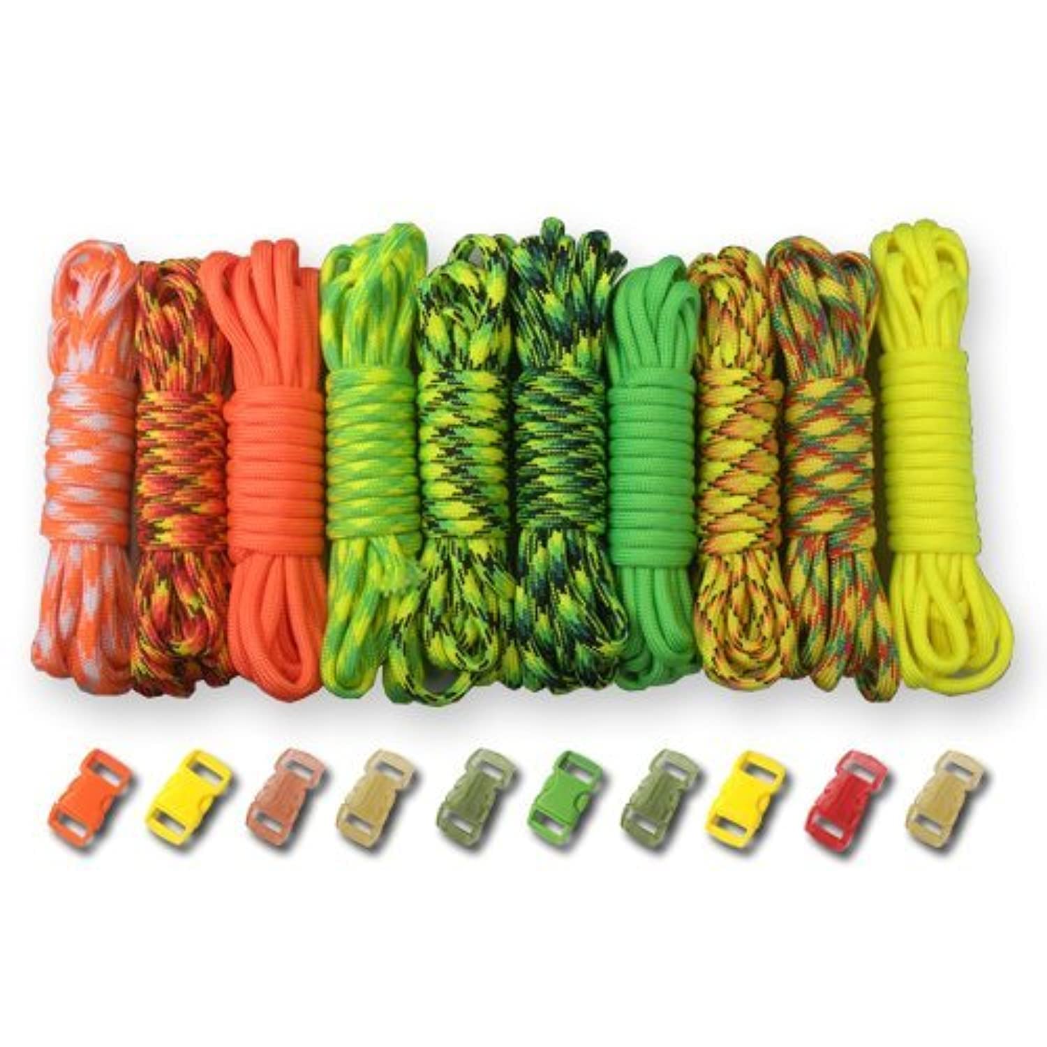 PARACORD PLANET 550lb Type III Paracord Combo Crafting Kits with Buckles Citrus