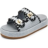 DREAM PAIRS Platform Sandals Women Raffia Espadrilles Summer Comfortable Wedge Sandals Beach Vacation Adjustable Buckle Cute Slide Sandals