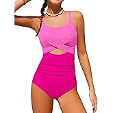 TyeSmo Girl Swimsuit One Piece Cutout Ruched Bathing Suit for Girls Color Block Adjustable Straps Pad Swimwear 9-16y