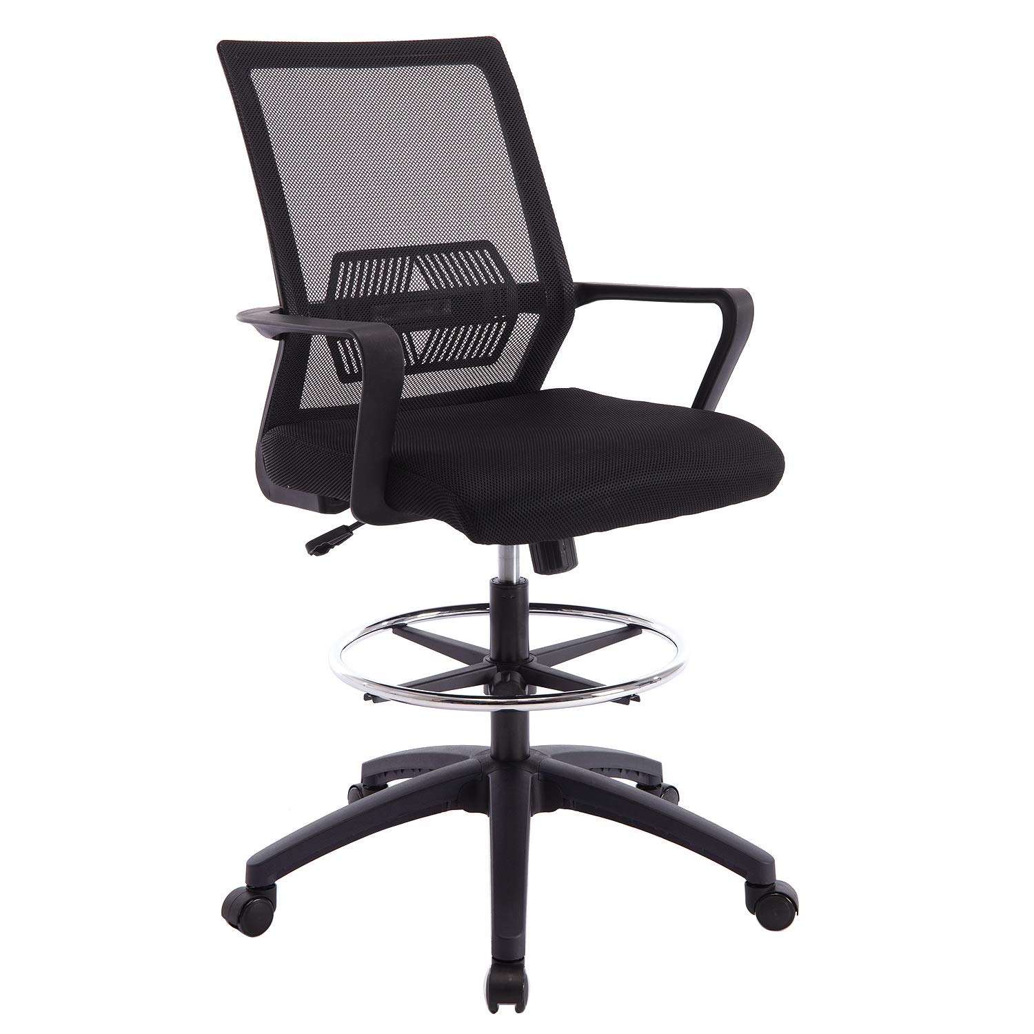 Ergonomic Mesh Office Drafting Chair - Adjustable Height with arms, Tall Office Computer Reception Desk Chair (Black)