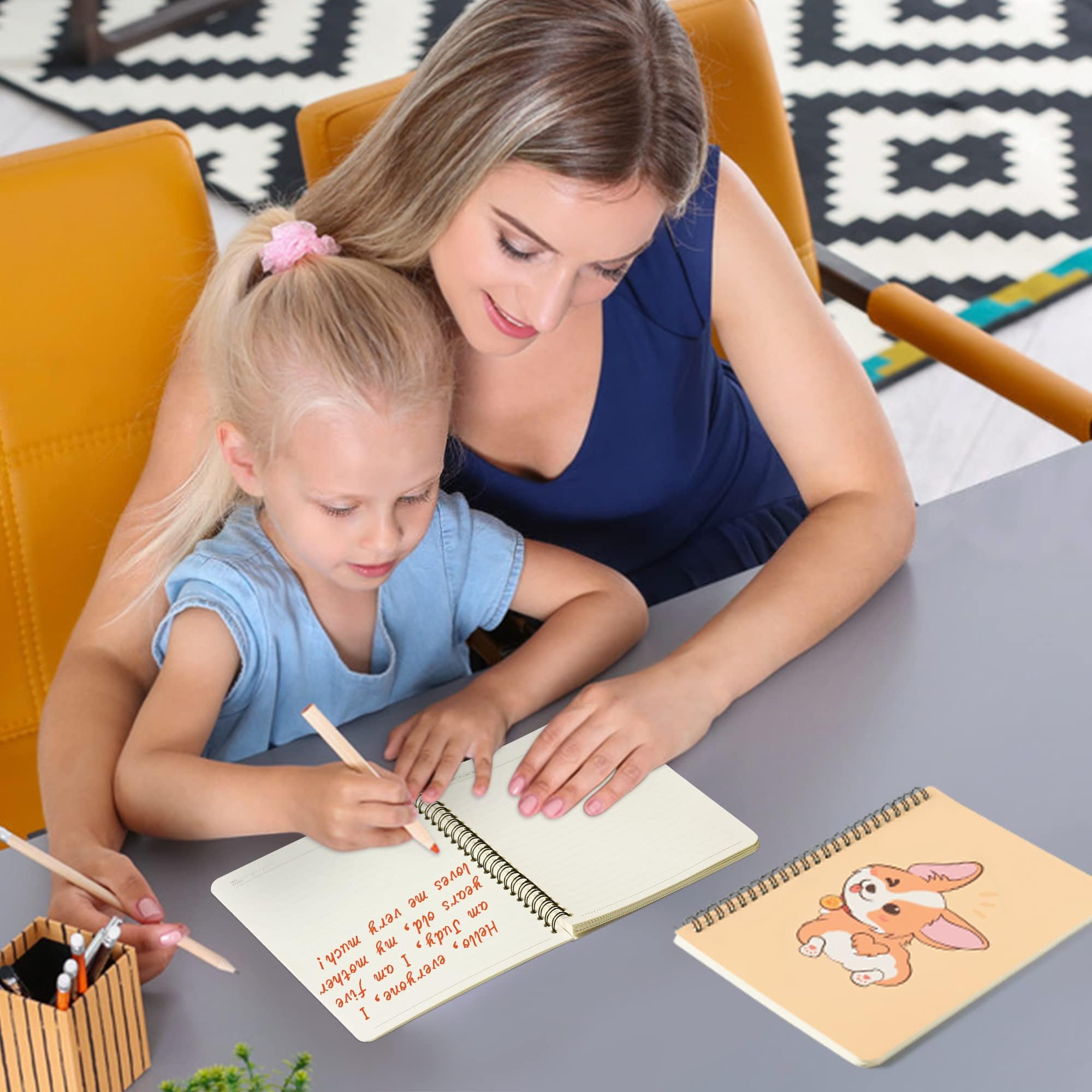 L1rabe 2 A5 Corgi Spiral Notebooks Back to School Cute Funny Dog Ruled Notepads First Day of School Yellow Dog Exercise Book Hardcover Spiral Travel Drawing Journal Diary for Kids Teen (Playing Corgi)