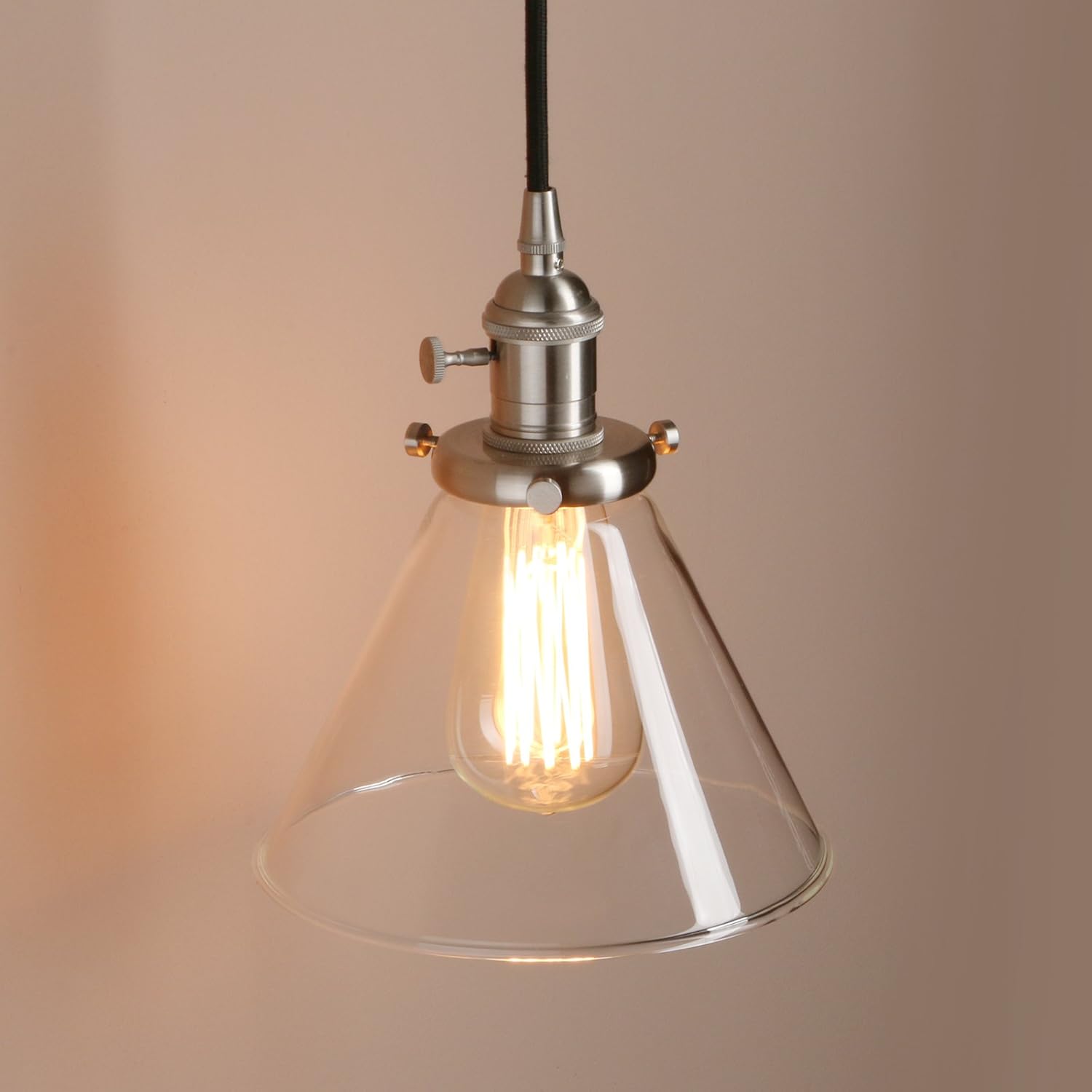 PathsOn Industrial Vintage Pendant Light Fitting Ceiling Lamp Hanging Light Fixture Chandelier for Loft Coffee Bar Kitchen Island with 7.3" Clear Glass lampshade (Brushed) - Image 4
