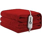 ReyyNio Heated Electric Blanket 62"x84" Twin Size, Soft Coral Fleece Blanket with 4 Heating Levels & 10 Hours Auto-Off, Fast Heating, Warm Cozy, Machine Washable for Home & Office - Red