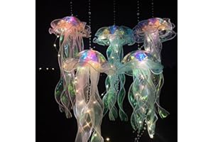 5Pcs Jellyfish Lanterns, 21.6 Inch Portable Beautiful Iridescent Ribbon Jellyfish Lamp with Pole for Ocean Birthday Wedding B
