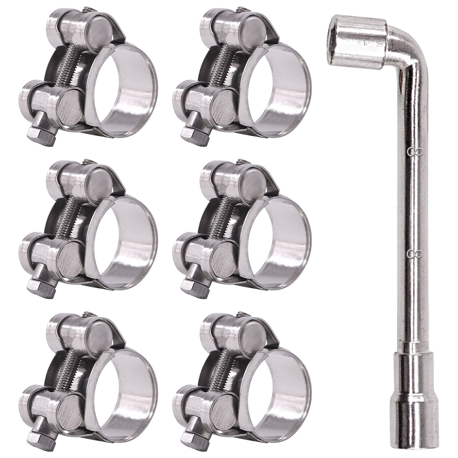 Glarks 6Pcs 23-25mm T-Bolt Hose Clamps 304 Stainless Steel Heavy Duty Ear Clamp Tube Clamp Adjustable Pipe Clamps for 0.9''-1'' Dia Range Hose (23-25MM)
