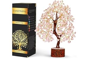 NARIBABU Rose Quartz Crystal Tree with Golden Wire – 10-12 Inch Gemstone Tree on Wooden Base – Gifts for Her, Crystal Decor, Spiritual Gift, Birthday Gift for Women, Healing Trees for Home