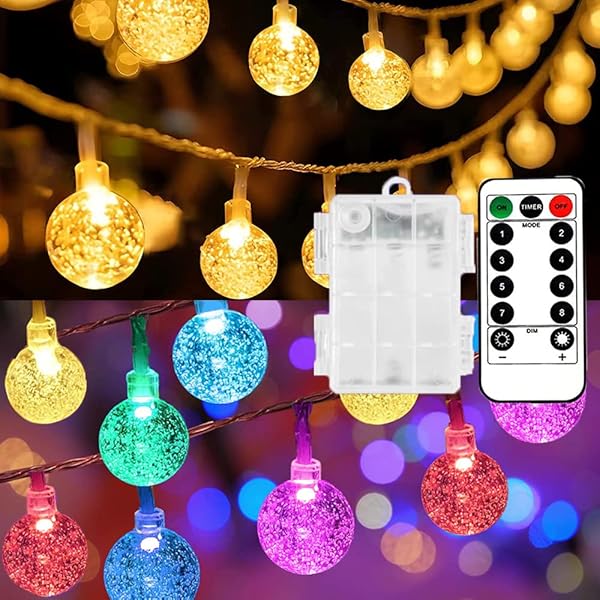 MOCALIDO 40FT GLOBE STRING LIGHTS BATTERY OPERATED OUTDOOR, 80 LEDS HANGING LIGHTS WITH REMOTE, WARM WHITE & MULTICOLOR WATERPROOF FOR OUTSIDE INDOOR CAMPING TENT DECOR