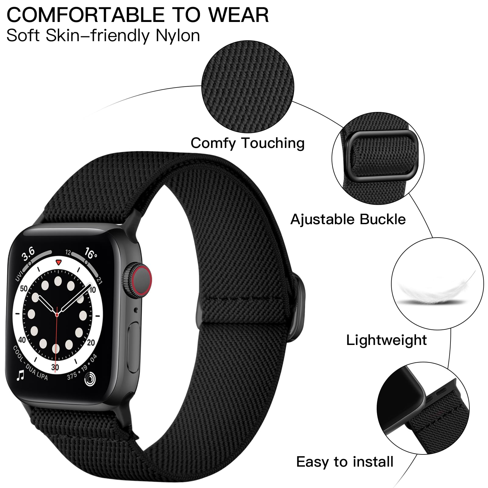 Lerobo Braided Band Compatible with Apple Watch Series 10 9 8 7 46mm 45mm 41mm Ultra 2 49mm Series 6 5 SE 44mm 40mm Series 4 3 2 1 38mm 42mm Men iWatch Bands Women Stretchy Nylon Solo Loop Sport Strap