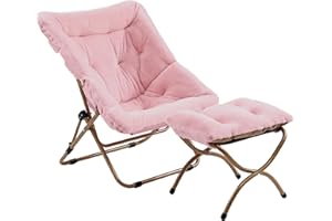 Givjoy Comfy Saucer Chair with Ottoman, Oversized Folding Faux Fur Chair Soft Furry Lounge Lazy Chair with Metal Frame Moon C