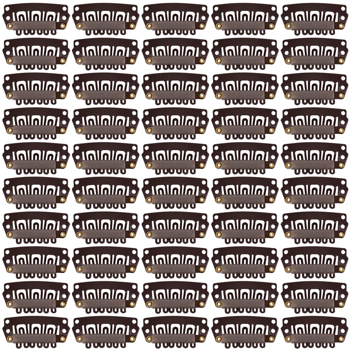 50 Pcs Hair Extension Clips 28mm 6-Teeth Metal U-Shape Snap wig Clips for Hair Extensions and Wefts (Dark Brown)
