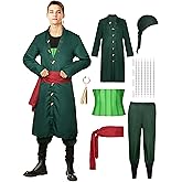 Angelaicos Adult Dark Green Costume with Accessories Anime Character Cosplay Halloween Costume for Men Full Set