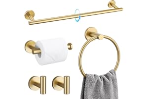 TQKAG 5 Piece Bathroom Accessories Set Brushed Gold Bathroom Hardware Set 23.6 Inch Bath Towel Bar Set SUS304 Stainless Steel Towel Rack Set