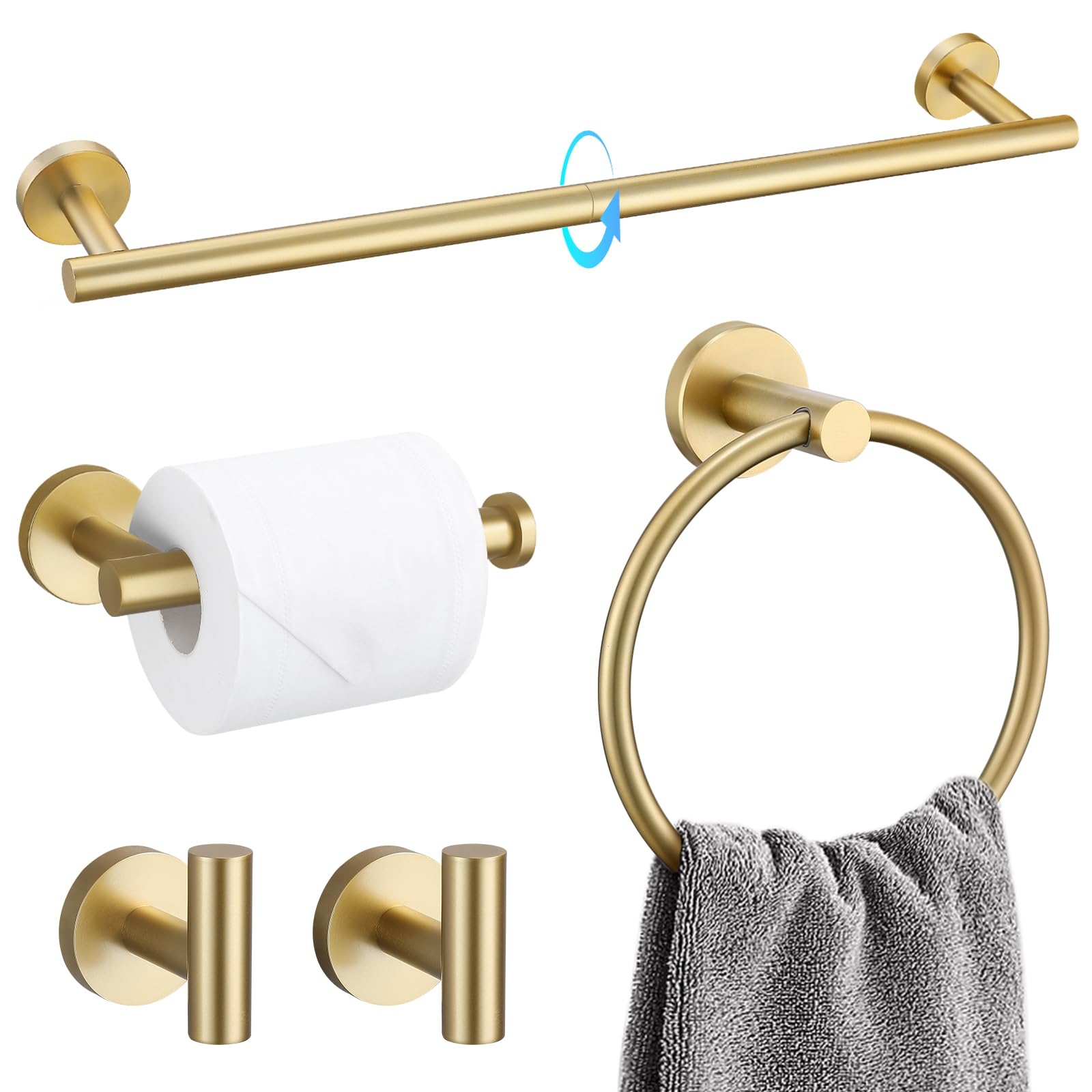 Photo 1 of (SOLD AS PARTS) 5 Piece Bathroom Accessories Set Brushed Gold Bathroom Hardware Set 23.6 Inch Bath Towel Bar Set SUS304 Stainless Steel Towel Rack Set