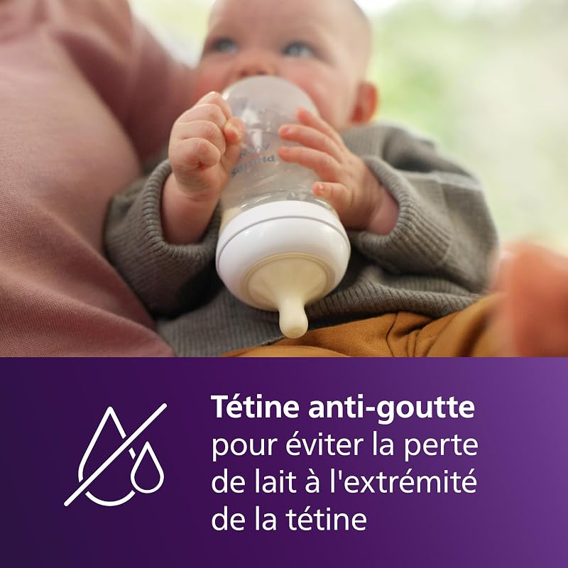 AVENT Kit biberons Natural Response : 2 biberons 260 ml avec tétines T3 (1 mois et plus), 4 sucettes Ultra Air, motif animaux aquatiques (modèle SCD837/13)