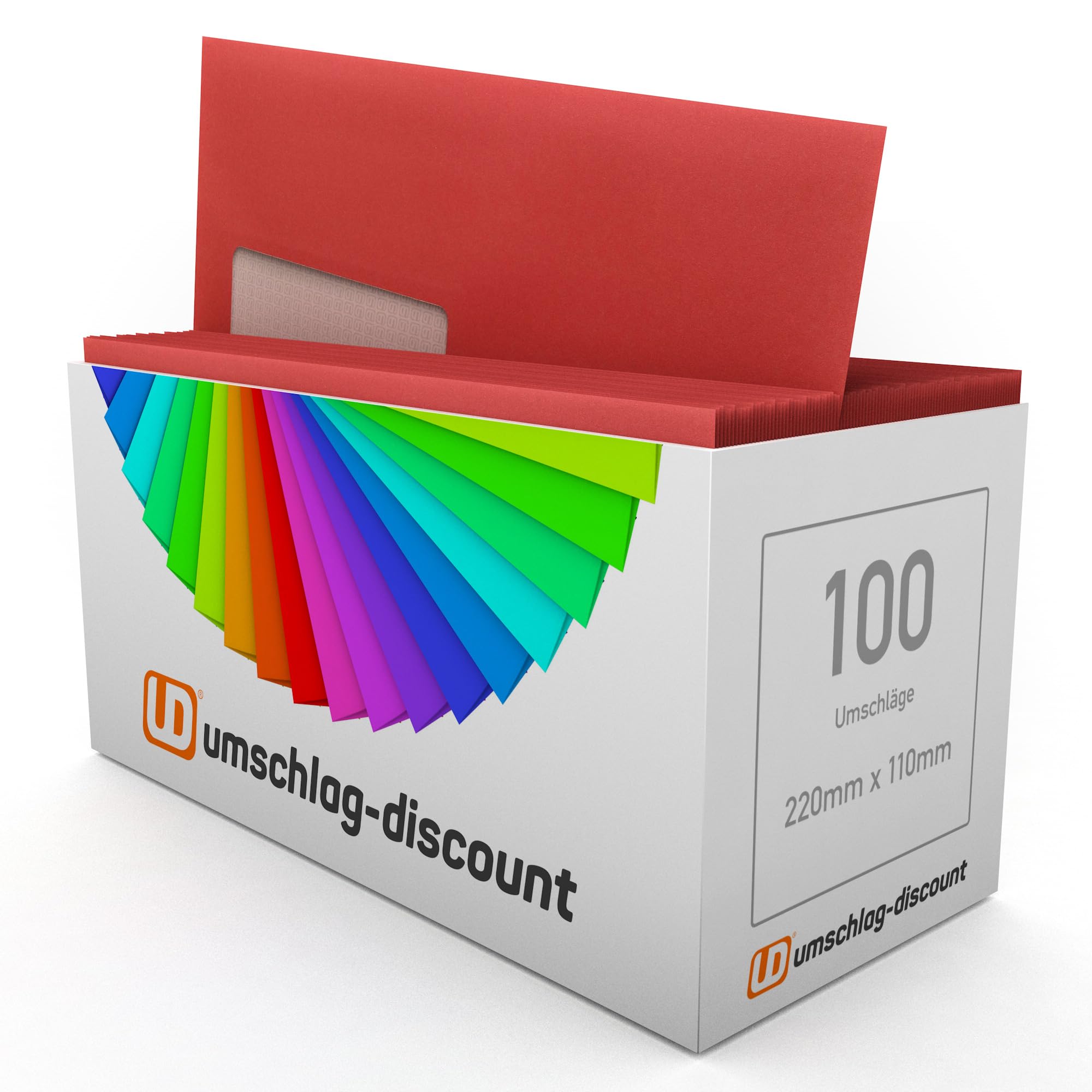 100 Window Envelopes, Cadmium, Red, Dark Red, 220 x 110 mm, Peel and Seal, Envelopes with Windows