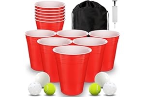 SUNYIWJIE Giant Yard Pong Game Set Durable Giant Cups with Inflatable Pong Balls Pump and Carrying Bag Giant Pong Set for Indoor and Outdoor Lawn, Beach, Camping or Backyard