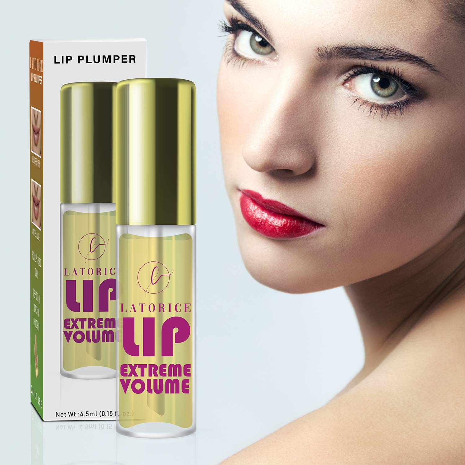 Lip Plumper, Natural Lip Enhancer, Lip Care Serum, Moisturizing Transparent Lip Oil, Lip Plumper Fuller & Hydrated Beauty Lips, Latorice (Strong): Beauty