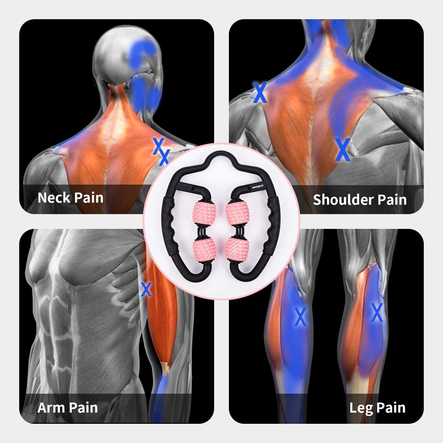 Amyup Foam Roller Massage Stick for Home Leg Muscle Relieve After Workout Exercise Self Massager Deep Tissue Facsia Pain Relieve (Black+Pink)-Black+pink: Health & Personal Care