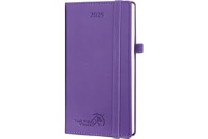 POPRUN 2025 Pocket Calendar (3.5'' x 6.5'')2025 Small Planner Weekly and Monthly for Purse, Planner 2025 for time Management,Pen Holder, Leather Hard Cover - Purple