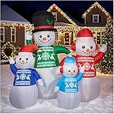 BORGOVA 6-Foot Inflatable Christmas Decorations - Set of 4 Inflatable Snowman Family Figures with Built-in LED Lights, Ideal for Garden Lawns and Outdoor Christmas Decor