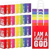 ForraFun 35 Pcs Christian Gift Bags Bulk God Religious Bible Verse Treat Bags with Handles Inspirational Christian Church Supplies Gifts for Women Birthday Party First Communion Baptism (7 Colors)