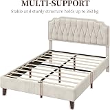 Yaheetech 5ft King Bed Frame Upholstered Platform Beige Velvet view 9