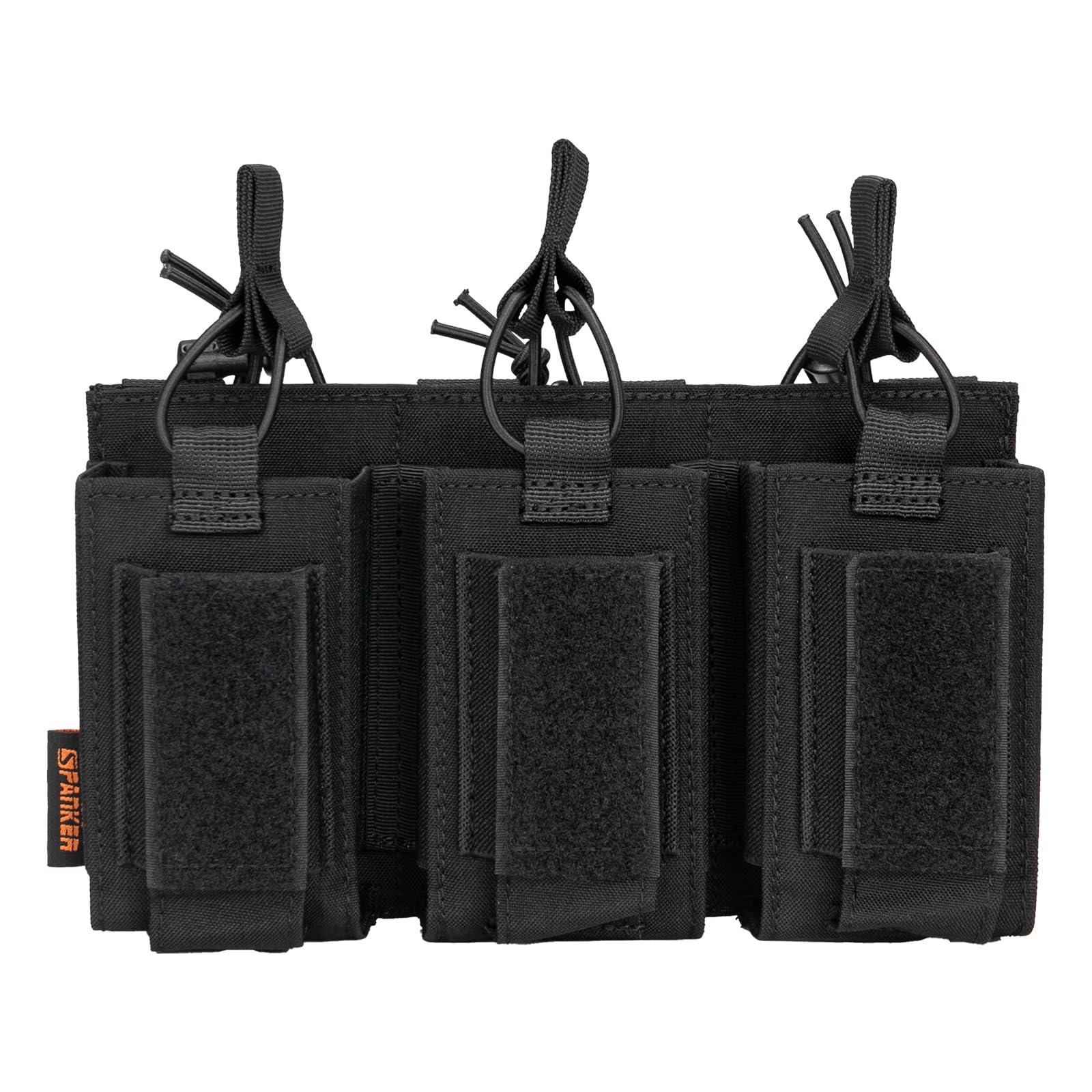 EXCELLENT ELITE SPANKER Open-Top Single/Double/Triple Mag Pouch for M4 M16 AK AR Magazines and Pistol Mag Pouch(Triple-Black)