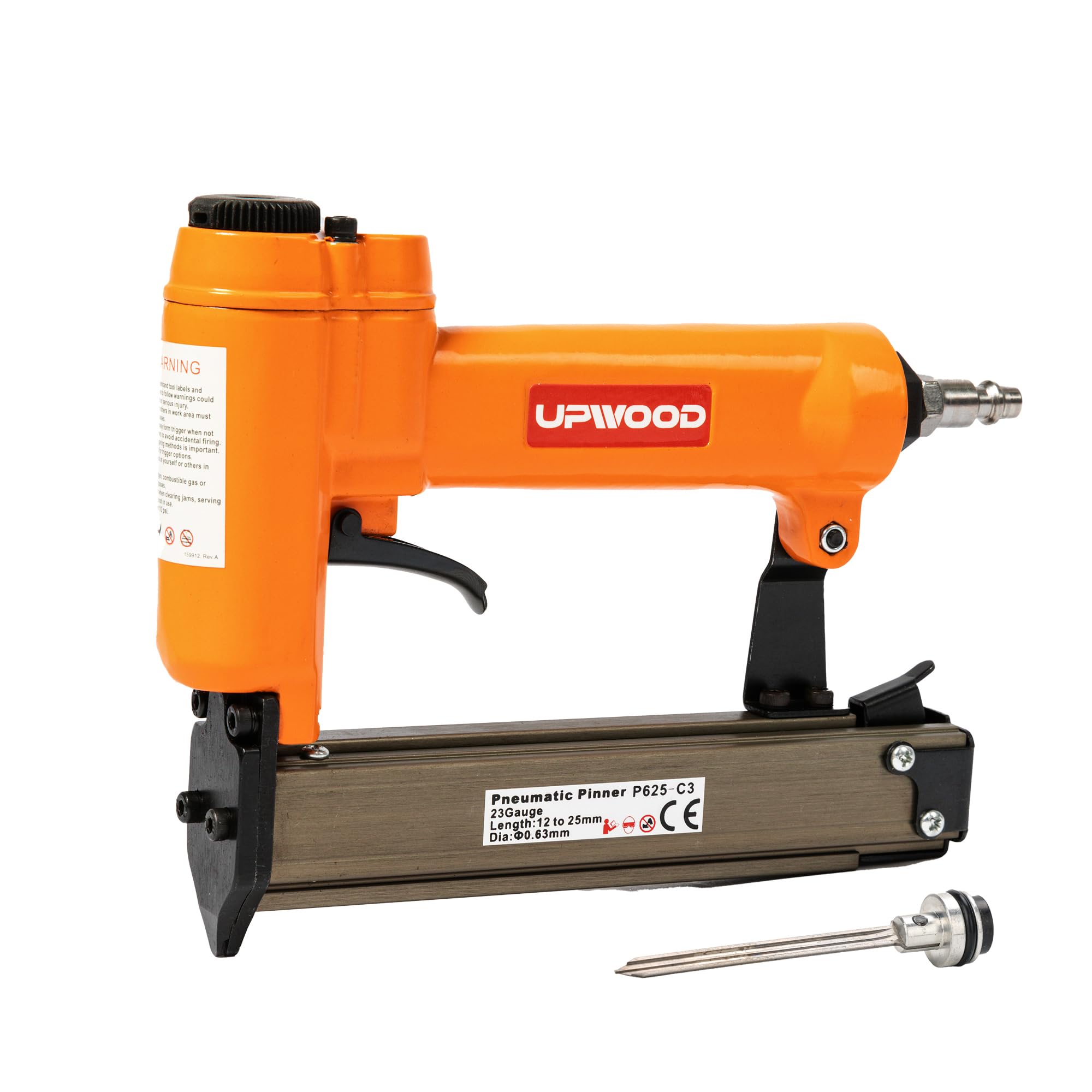 UPWOOD P625 Pneumatic 23 Gauge Headless Pin Nailer, 1/2-Inch to 1-Inch Leg Length Air Powered Micro Pinner for Furniture, Cabinets, Interior Decoration