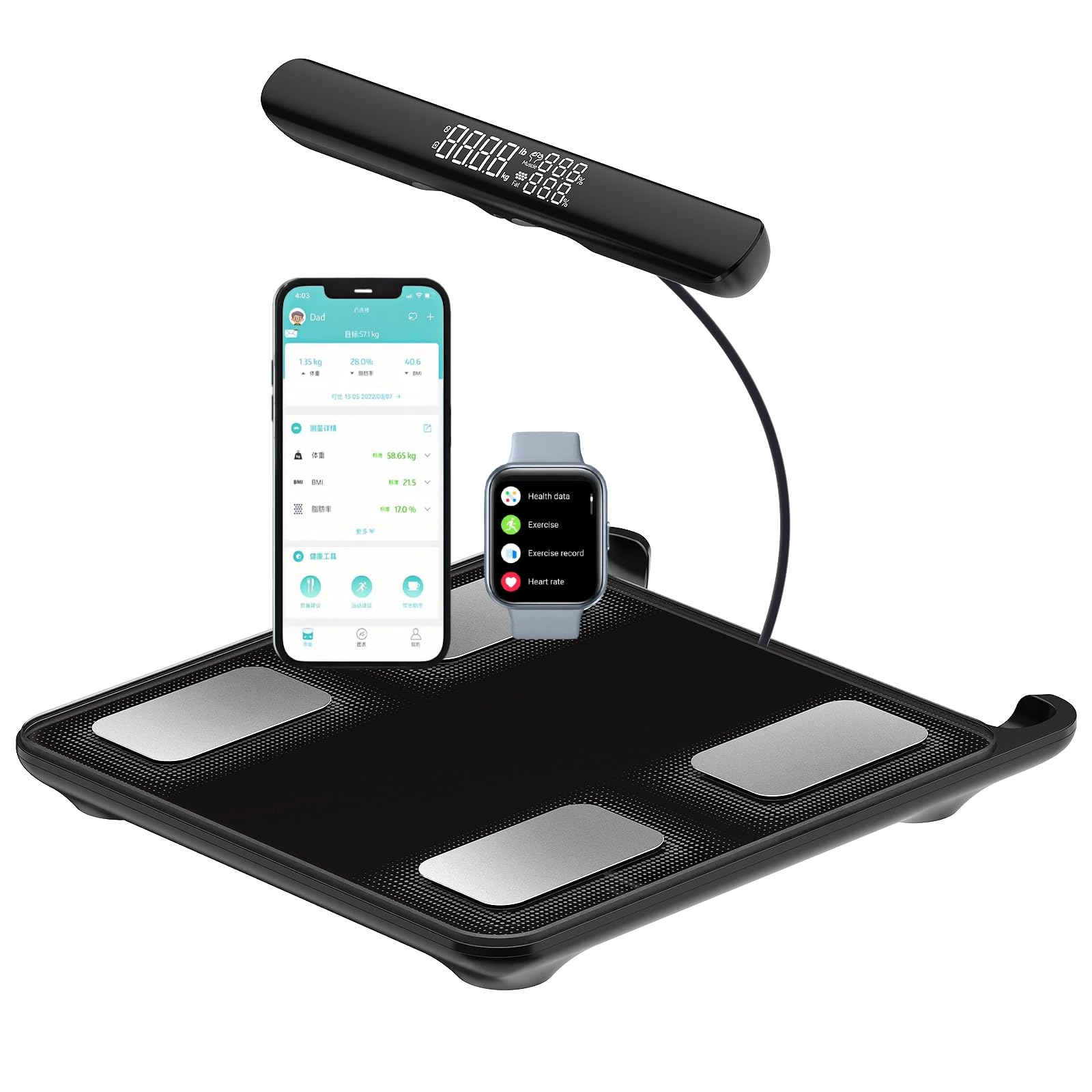 Photo 1 of ZvveIIa BMI Scale, Measures Body Fat with Smart App - 8-Electrode Body Composition Scale with 28 Body Metrics, Track Weight, Muscle Mass, Body Water, Sync with Apple Health, 400lb