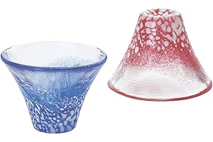 |ľ饹 Toyo Sasaki Glass G635-T72 Cold Sake Glass, Pair, Congratulations Cup, Mt. Fuji Cold Sake Cup, Made in Japan, Blue &