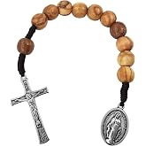 TALISMAN4U Catholic One Decade Pocket Rosary 10 mm Olive Wood Prayer Beads | Open Style Chaplet for Men &amp; Women, Handmade Religious Gift, Linen Pouch Included