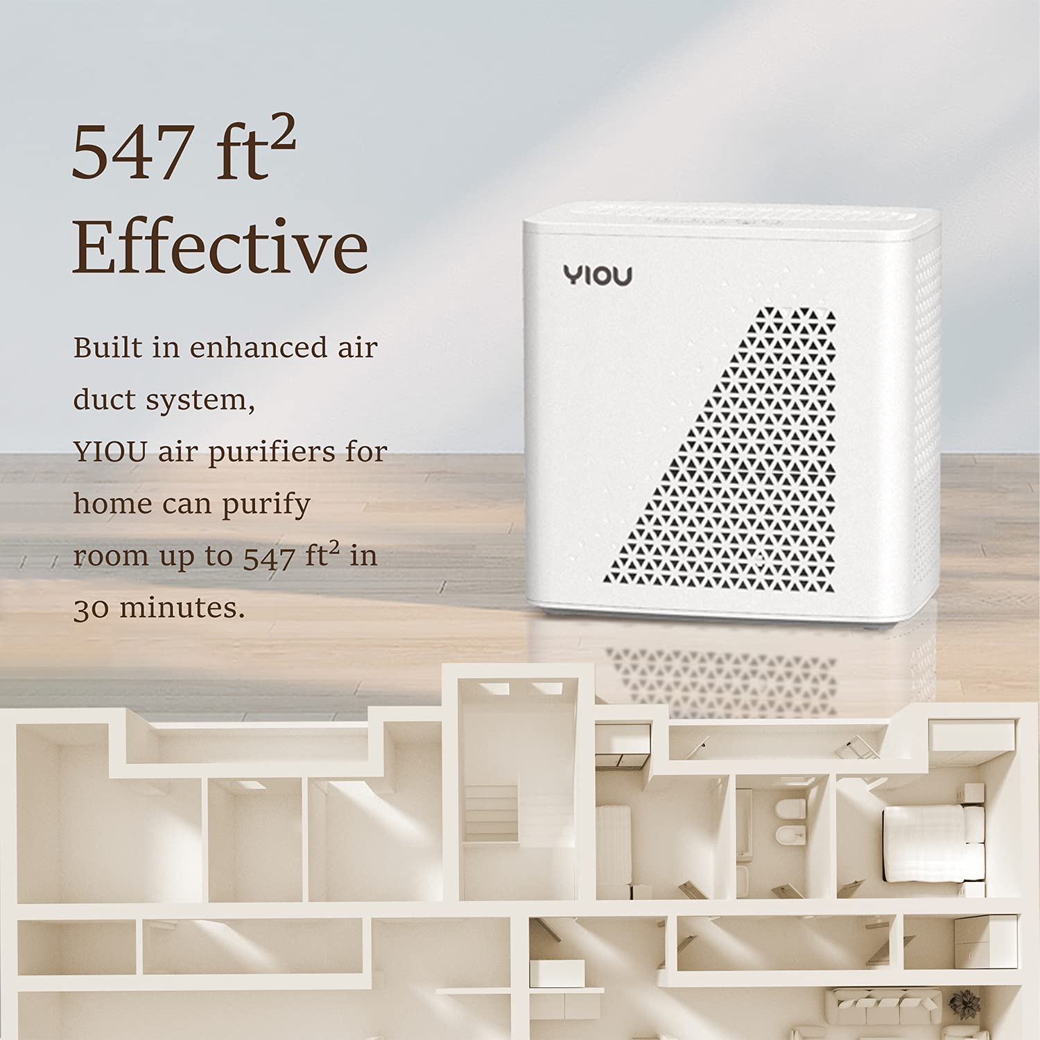 YIOU Air Purifier for Home Large Room up to 547 ft², H13 True HEPA Air Filter 20dB Air Cleaner Odor Eliminator for Allergies Smoke Dust Pollen, White