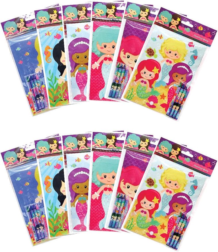 Amazon.com: Mermaids Coloring Book Set with Crayons Party Favors, 12 ...