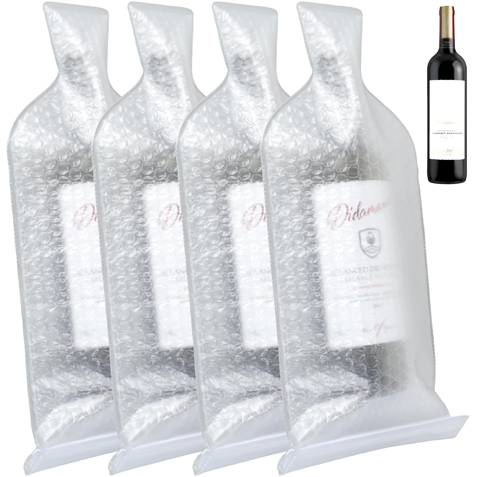 Foribyw Wine Bottle Protector 4pcs Reusable Bubble Cushion Wrap Sleeves Multi-Layered Wine Bottle Bags 18x48cm for Airplane Travel Transport Safety Shipping Boxes Packaging