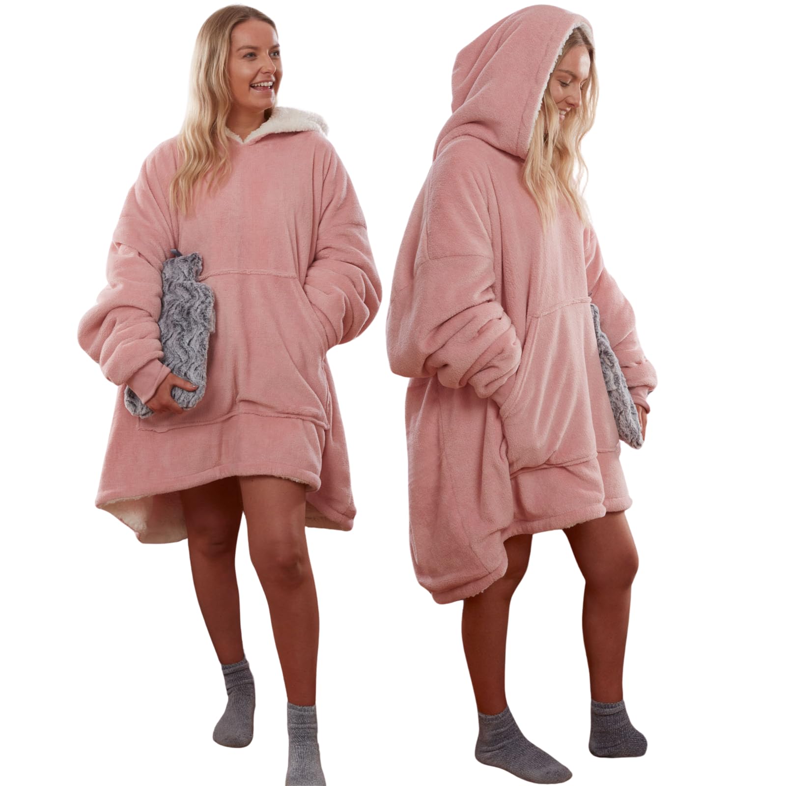 Sienna Blanket Hoodie, Mothers Day Gifts Soft Sherpa Fleece Warm Cosy Oversized Hoodie Women Wearable Blanket Hooded Snoodie Giant Sweatshirt for Adult Men Teens Big Pocket, Blush Pink