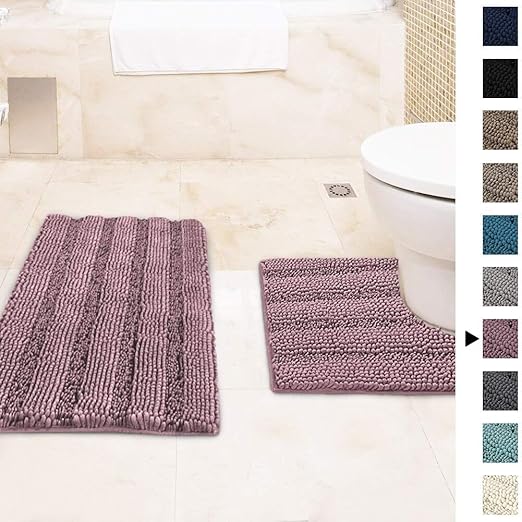 Amazon Com Gaea Tex Extra Thick Luxury Striped Chenille 2 Pieces Bathroom Bath Rugs Set Soft Absorbent Shaggy U Shaped Toilet Floor Mat Washable Plush Carpet For Bedroom 20 X 32 U 20 X 20