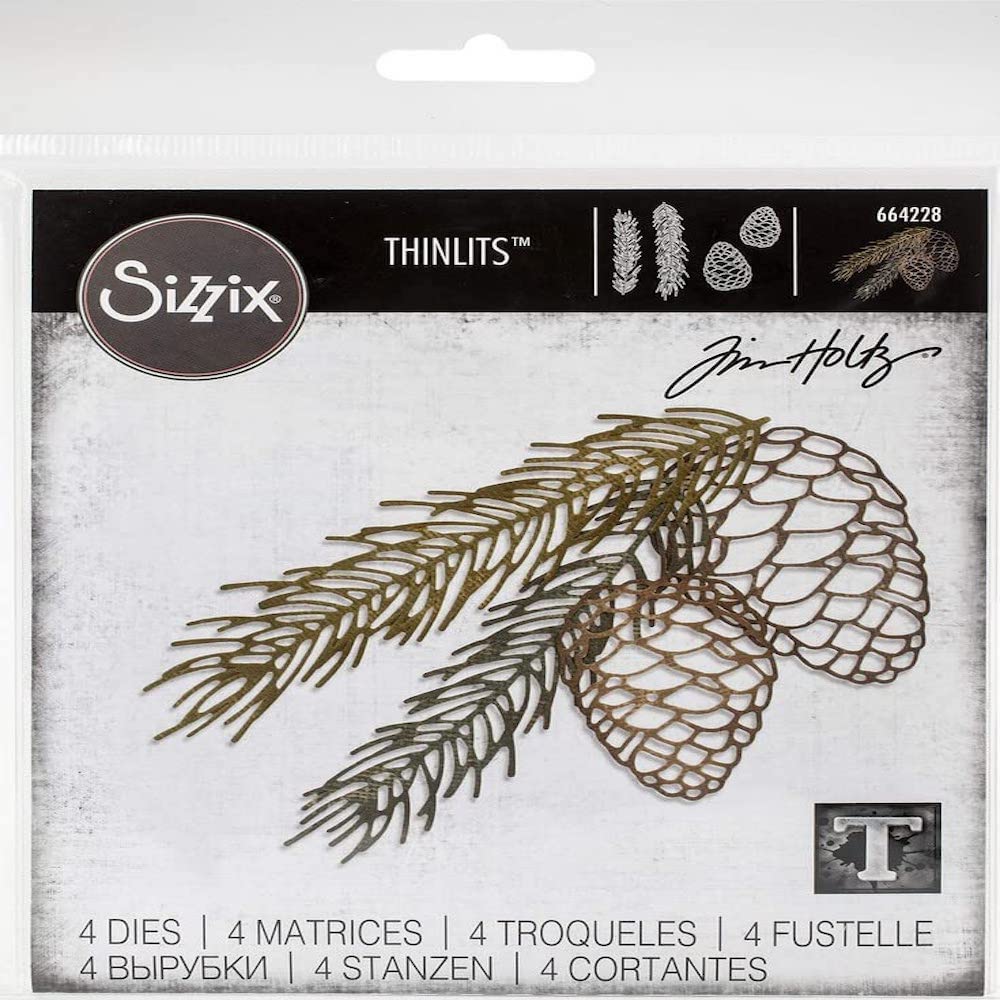 Sizzix Thinlits Die Set 4 Pack 664228 Pine Branch by Tim Holtz, Paper, One Size