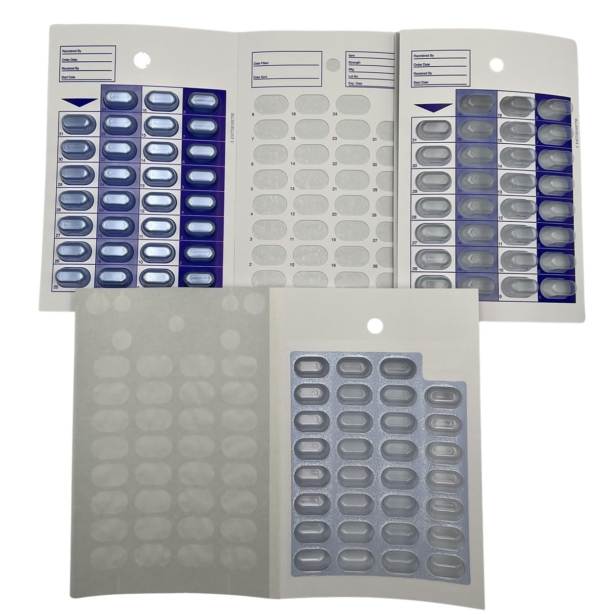 Photo 1 of 31 Day Monthly Cold Seal Medication Pill Blister Cards, Disposable Easy to Use Pill Organizer for Summer Camps, Pharmacists, Caregivers (Pack of 6)