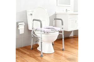 Raised Toilet Seats for Seniors, 350LBS Raised Toilet Seat with Handles & Padded Seat, Adjustable Height Toilet Seat Riser fo