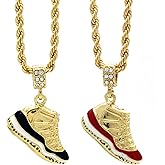 Mens Gold Plated Hip Hop Retro 11 "Concord" & "Cherry" Pendants 4mm 24" Rope Chain
