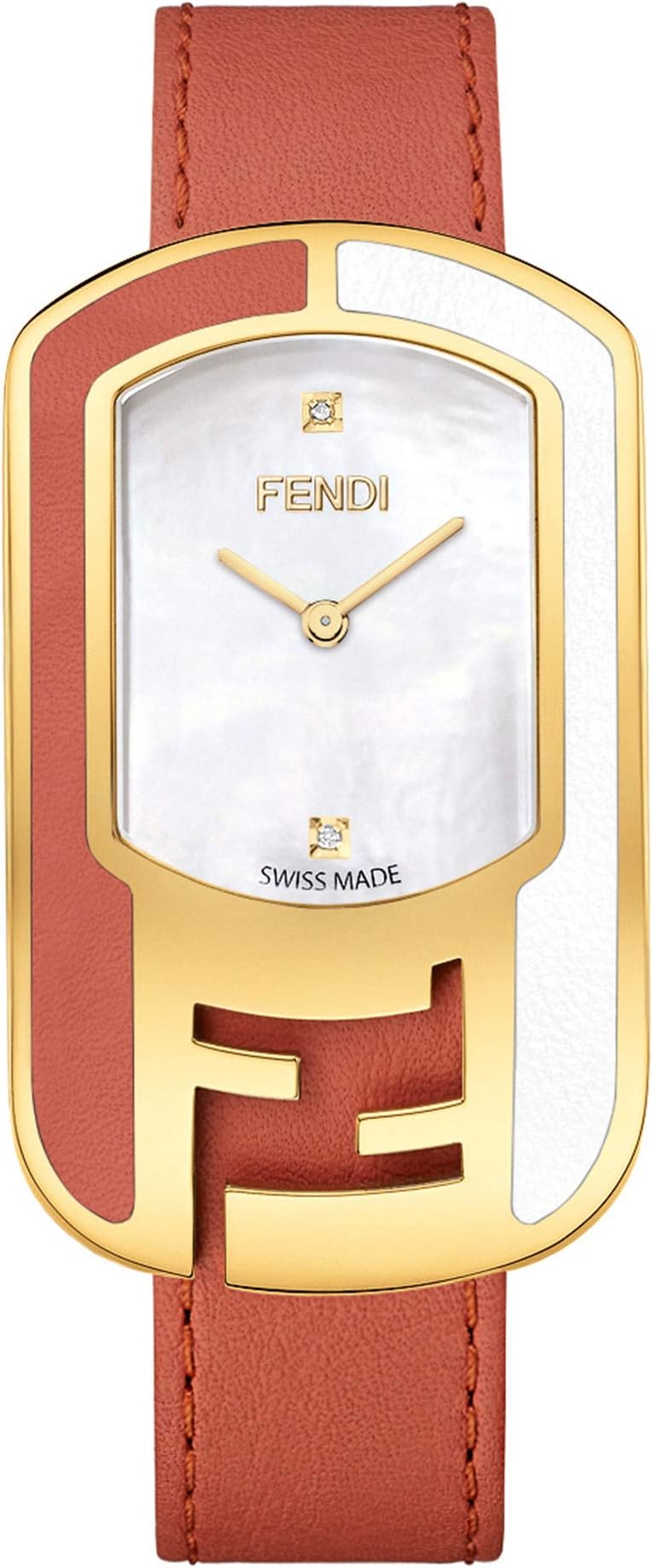 Fendi Timepieces Chameleon Leather 29X49mm Yellow Gold/Coral One Size