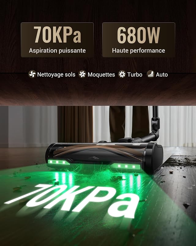 P20 Aspirateur Balai sans Fil,70Kpa/680W/70Min Aspirateur Laveur avec Nettoyage de Sol,Aspirateur Pliable sans Fil Puissant,Autoportante,Brosse Anti-Enmêlement pour Tapis,Poils Animaux,Voit